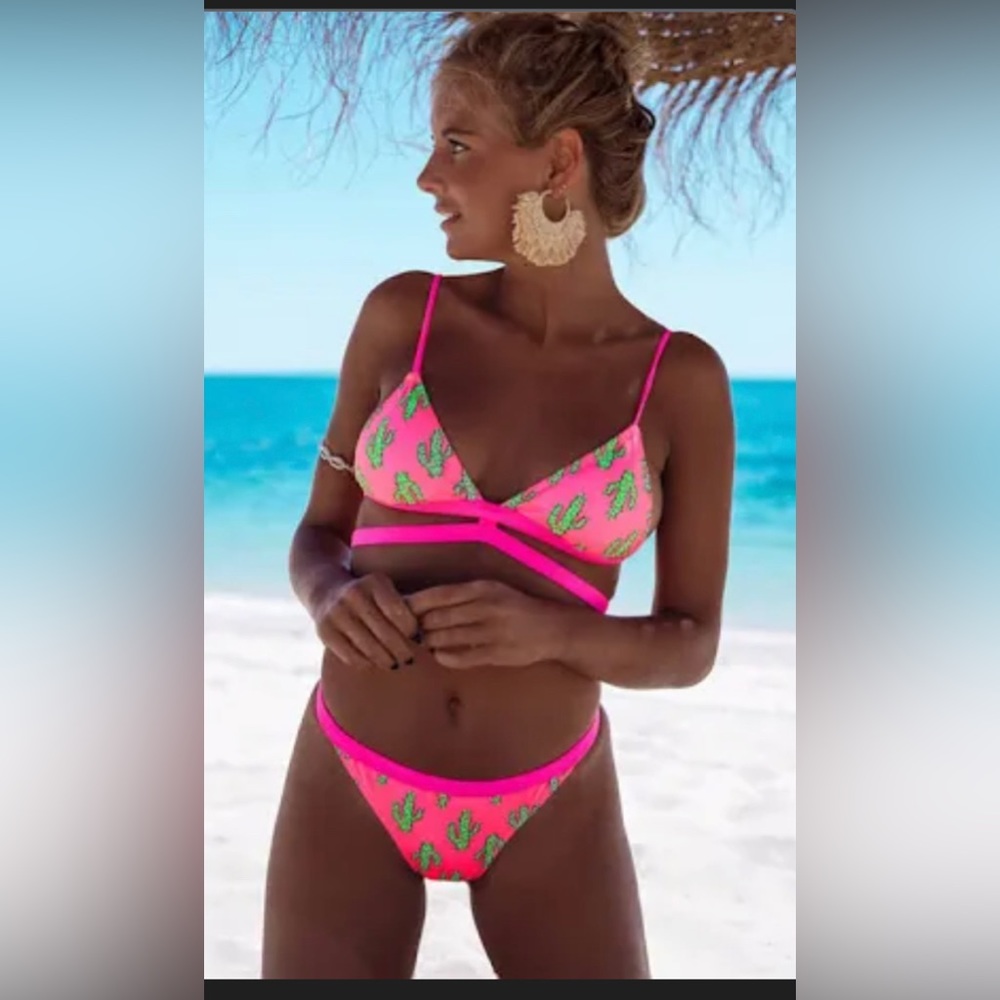 Neon pink cactus bikini